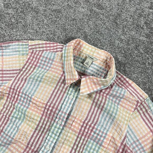 LL Bean Seersucker Shirt Womens Small Petite Pastel Button Cotton Vacationland - Picture 1 of 11